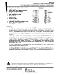 TPA0212PWP datasheet:  STEREO 2-W AUDIO POWER AMP WITH 4 SELECTABLE GAIN SETTINGS AND MUX CONTROL TPA0212PWP