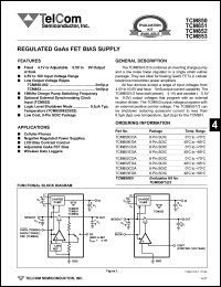 TCM851EOA datasheet: Regulated GaAs fet bias supply. Fixed - 4.1V or adjustable - 0.5V to 9V output at 5mA. 4.5V to 10V input voltage range. TCM851EOA