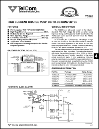 TC962COE datasheet: High current charge pump DC-to-DC converter. High output current 80mA. Wide operating range 3V to 18V. TC962COE