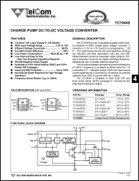 TC1044SCPA datasheet: Charge pump DC-to-DC voltage converter. Converts +5V logic supply to +-5V system. Wide input voltage range 1.5V to 12V. TC1044SCPA