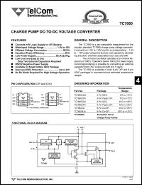 TC7660COA datasheet: Charge pump DC-to-DC voltage converter. Converts +5V logic supply to +-5V system. Wide input voltage range 1.5V to 10V. TC7660COA