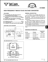 TC7660HCPA datasheet: High frequency DC-to-DC voltage converter. Converts +5V logic supply to +-5V system. Wide input voltage range 1.5V to 10V. TC7660HCPA