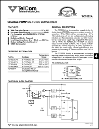 TC7662AMJA datasheet: Charge pump DC-to-DC converter. Wide operating range 3V to 18V. Low output impedance @ IL = 20mA ....40 Ohm typ. TC7662AMJA