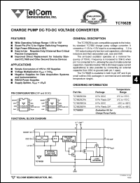 TC7662BCPA datasheet: Charge pump DC-to-DC voltage converter. Wide operating voltage range: 1.5V to 15V. TC7662BCPA