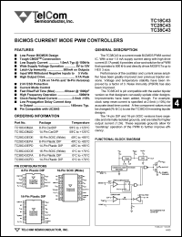 TC38C43COE datasheet: BiCMOS current mode PWM controller. Low supply current 1.0mA typ @ 100kHz. Wide supply voltage operation 8V to 15V. TC38C43COE