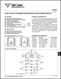 TC232COE datasheet: Dual RS-232 transmitter/receiver and power supply. TC232COE