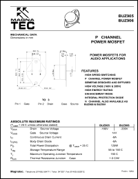 BUZ906 datasheet: P-channel power MOSFET. Power MOSFETs for audio applications. Drain - source voltage -200V. BUZ906