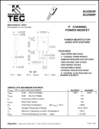 BUZ905P datasheet: P-channel power MOSFET. Power MOSFETs for audio applications. Drain - source voltage -160V. BUZ905P
