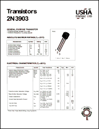 2N3903 datasheet: General purpose transistor. Collector-emitter voltage: Vceo = 40V. Collector-base voltage:  Vcbo = 60V. Collector dissipation: Pc(max) = 625mW. 2N3903