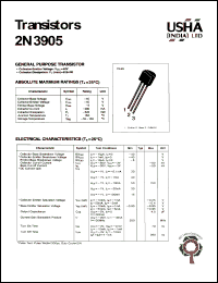 2N3905 datasheet: General purpose transistor. Collector-emitter voltage: Vceo = -40V. Collector-base voltage: Vcbo = -40V. Collector dissipation: Pc(max) = -625mW. 2N3905