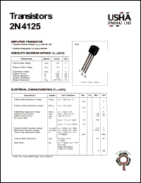 2N4125 datasheet: Amplifier transistor. Collector-emitter voltage: Vceo = -30V. Collector-base voltage: Vcbo = -30V. Collector dissipation: Pc(max) = 625mW. 2N4125