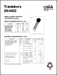 2N4402 datasheet: General purpose transistor. Collector-emitter voltage: Vceo = -40V. Collector-base voltage: Vcbo = -40V. Collector dissipation: Pc(max) = 625mW. 2N4402