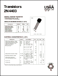 2N4403 datasheet: General purpose transistor. Collector-emitter voltage: Vceo = -40V. Collector-base voltage: Vcbo = -40V. Collector dissipation: Pc(max) = 625mW. 2N4403