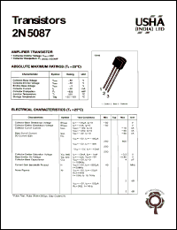2N5087 datasheet: Amplifier transistor. Collector-emitter voltage: Vceo = -50V. Collector-base voltage: Vcbo = -50V. Collector dissipation: Pc(max) = -625mW. 2N5087