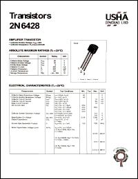 2N6428 datasheet: Amplifier transistor. Collector-emitter voltage: Vceo = 50V. Collector-base voltage: Vcbo = 60V. Collector dissipation: Pc(max) = 625mW. 2N6428