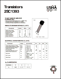 2SC1393 datasheet: TV VHF tuner RF amplifier (forward AGC). Collector-base voltage Vcbo = 30V. Collector-emitter voltage Vceo = 30V. Emitter-base voltage Vebo = 4V. Collector dissipation Pc(max) = 250mW. Collector current Ic = 20mA. 2SC1393