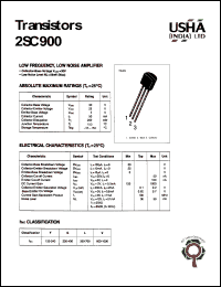 2SC900 datasheet: Transistor. Low frequency, low noise amplifier . Collector-base voltage Vcbo = 30V. Collector-emitter voltage Vceo = 25V. Emitter-base voltage Vebo = 5V. Collector dissipation Pc(max) = 250mW. Collector current Ic = 50mA. 2SC900