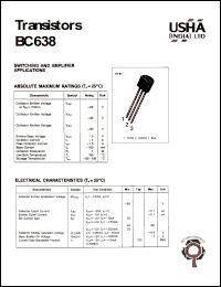 BC638 datasheet: Transistor. Switching and amplifier applications. Vcer = -60V, Vces = -60V, Vceo = -60V, Vebo = -5V, Pc = 1W, Ic = -1A. BC638