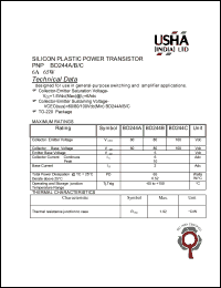 BD244A datasheet: PNP silicon plastic power transistor. Designed for use in general-purpose switching and amplifier applications. Vceo = 60Vdc, Vcb = 60Vdc, Veb = 5Vdc  Ic = 6Adc, PD = 65W. BD244A