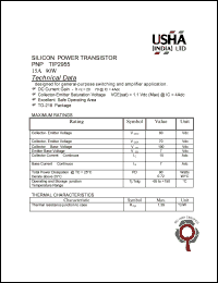 TIP2955 datasheet: PNP silicon power transistor. Designed for general-purpose switching and amplifier application. Vceo = 60Vdc, Vcer = 70Vdc, Vcb = 100Vdc, Veb = 7Vdc, Ic = 15Adc, PD = 90W. TIP2955