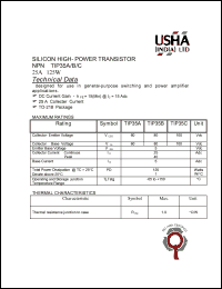 TIP35B datasheet: NPN, silicon high-power transistor. Designed for use in general-purpose switching and power amplifier applications. Vceo = 80Vdc, Vcb = 80Vdc, Veb = 5Vdc, Ic = 25Adc, PD = 125W. TIP35B