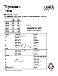 T150/06 datasheet: Thyristor. D.C. motor control, controlled rectifiers, A.C. controllers. Vrrm = 600V, Vrsm = 700V. T150/06