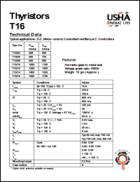 T16/04 datasheet: Thyristor. D.C. motor control, controlled rectifiers, A.C. controllers. Vrrm = 400V, Vrsm = 500V. T16/04