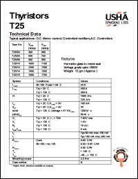 T25/06 datasheet: Thyristor. D.C. motor control, controlled rectifiers, A.C. controllers. Vrrm = 600V, Vrsm = 700V. T25/06