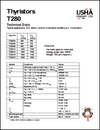 T280/04 datasheet: Thyristor. D.C. motor control, controlled rectifiers, A.C. controllers. Vrrm = 400V, Vrsm = 500V. T280/04