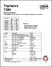T280/06 datasheet: Thyristor. D.C. motor control, controlled rectifiers, A.C. controllers. Vrrm = 600V, Vrsm = 700V. T280/06