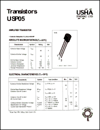 USP05 datasheet: Amplifier transistor. Vcbo = 60V, Vceo = 60V, Pc =625mW USP05