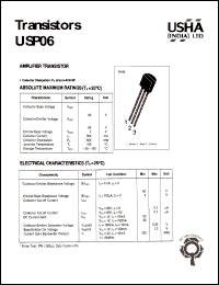 USP06 datasheet: Amplifier transistor. Vcbo = 80V, Vceo = 80V, Pc =625mW USP06