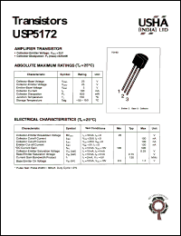 USP5172 datasheet: Amplifier transistor. Vcbo = 25V, Vceo = 25V, Vebo = 5V, Ic = 100mA, Pc = 625mW USP5172