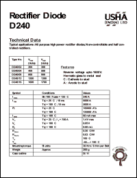 D240/16 datasheet: Rectifier diode. All purpose high power rectifier diodes, non-controllable and half controlleed rectifiers. Vrrm = 1600V, Vrsm = 1700V. D240/16