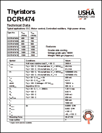 DCR1474/08 datasheet: Thyristor. Vrrm = 800V, Vrsm = 900V. D.C. motors control, controlled rectifiers, high power drives. DCR1474/08