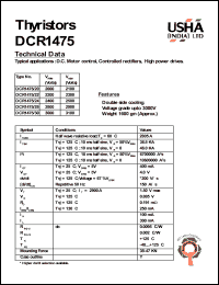 DCR1475/28 datasheet: Thyristor. Vrrm = 2800V, Vrsm = 2900V. D.C. motors control, controlled rectifiers, high power drives. DCR1475/28