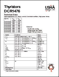 DCR1476/40 datasheet: Thyristor. Vrrm = 4000V, Vrsm = 4100V. D.C. motors control, controlled rectifiers, high power drives. DCR1476/40