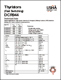 DCR944/34 datasheet: Thyristor(fast switching). Vrrm = 3400V, Vrsm = 3500V. High power invertors and choppers, railway traction, UPS, induction heating, AC motor drives and cyclconvertors. DCR944/34