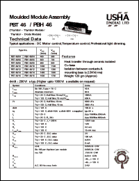 PBT46/04 datasheet: Moulded module assembly(thyristor-thyristor module). Vrrm = 400V, Vrsm = 500V. DC motor control, temperature control, professional light dimming. PBT46/04