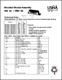 PBH56/12 datasheet: Moulded module assembly(thyristor-diode module). Vrrm = 1200V, Vrsm = 1300V. DC motor control, temperature control, professional light dimming. PBH56/12