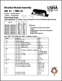 PBT91/04 datasheet: Moulded module assembly(thyristor-thyristor module). Vrrm = 400V, Vrsm = 500V. DC motor control, temperature control, professional light dimming. PBT91/04