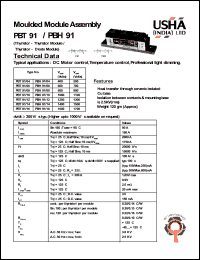 PBT91/16 datasheet: Moulded module assembly(thyristor-thyristor module). Vrrm = 1600V, Vrsm = 1700V. DC motor control, temperature control, professional light dimming. PBT91/16