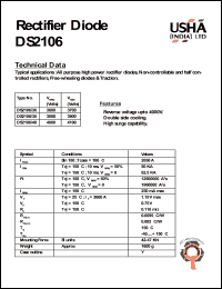 DS2106/40 datasheet: Rectifier diode. All purpose high power rectifier diodes, non-controllable and haft controlled rectifiers, free-wheeling diodes & traction. Vrrm = 4000V, Vrsm = 4100V. DS2106/40