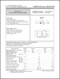 MUR160 datasheet: 600V, 1.0A super fast glass passivated rectifier MUR160