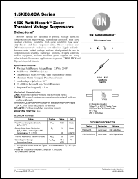 1.5KE33CA datasheet: 1500 Watt mosorb zener transient voltage suppressors, 33V 1.5KE33CA