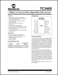 TC3405VPE datasheet: 16-bit, low cost, low power sigma-delta A/D converter TC3405VPE