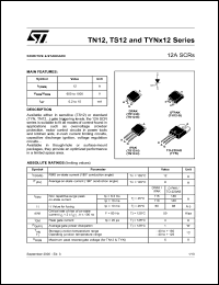 TN1215-800G datasheet: 12A SCRs, 800V, sensitivity 15mA TN1215-800G