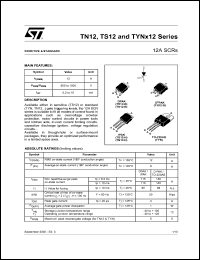 TN1215-600G datasheet: 12A SCRs, 600V, sensitivity 15mA TN1215-600G