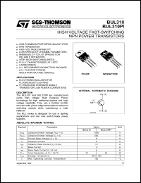 BUL310 datasheet: High voltage fast-switching NPN power transistor, 1000V, 5A BUL310
