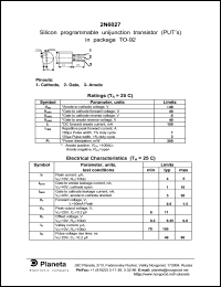 2N6027 datasheet: Silicon programmable unijunction transistor, 40V, 150mA 2N6027